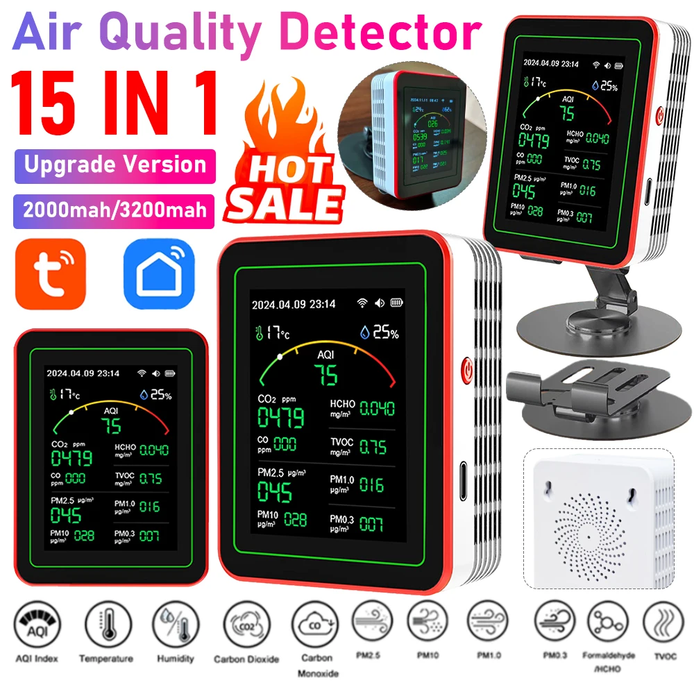 Woodworking App - Tuya WiFi 15-in-1 Innenraum-Luftqualitätsmonitor TFT-Display Haushalt
