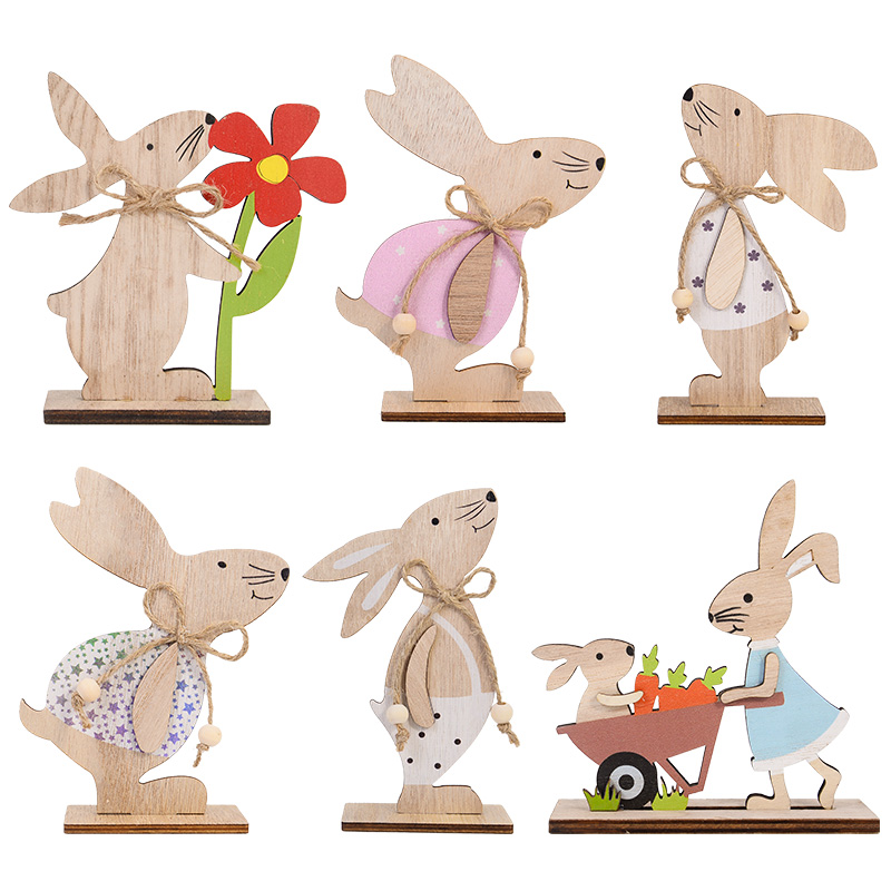 Woodworking Rabbet - Ostern-Kaninchen-Ornament aus Holz, niedlicher stehender Hase