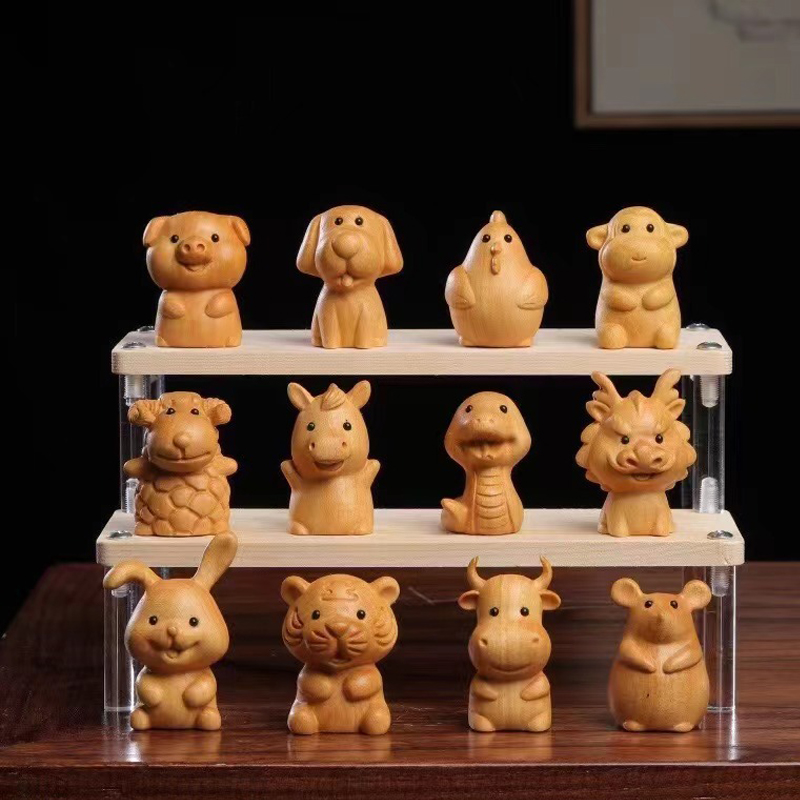 Woodworking Rabbet - Mini süße hölzerne 12-Sternzeichen-Schlangendrache, Ratte, Kaninchen,