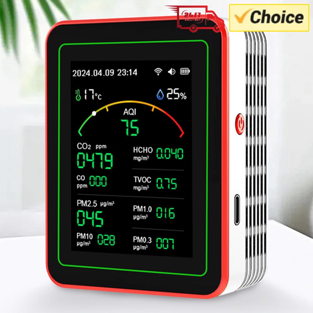 Woodworking App - WLAN 15-in-1 Raumluftqualitätsmonitor mit TFT-Display, Haushalts-CO-CO2-TVOC-HCHO-Tester,